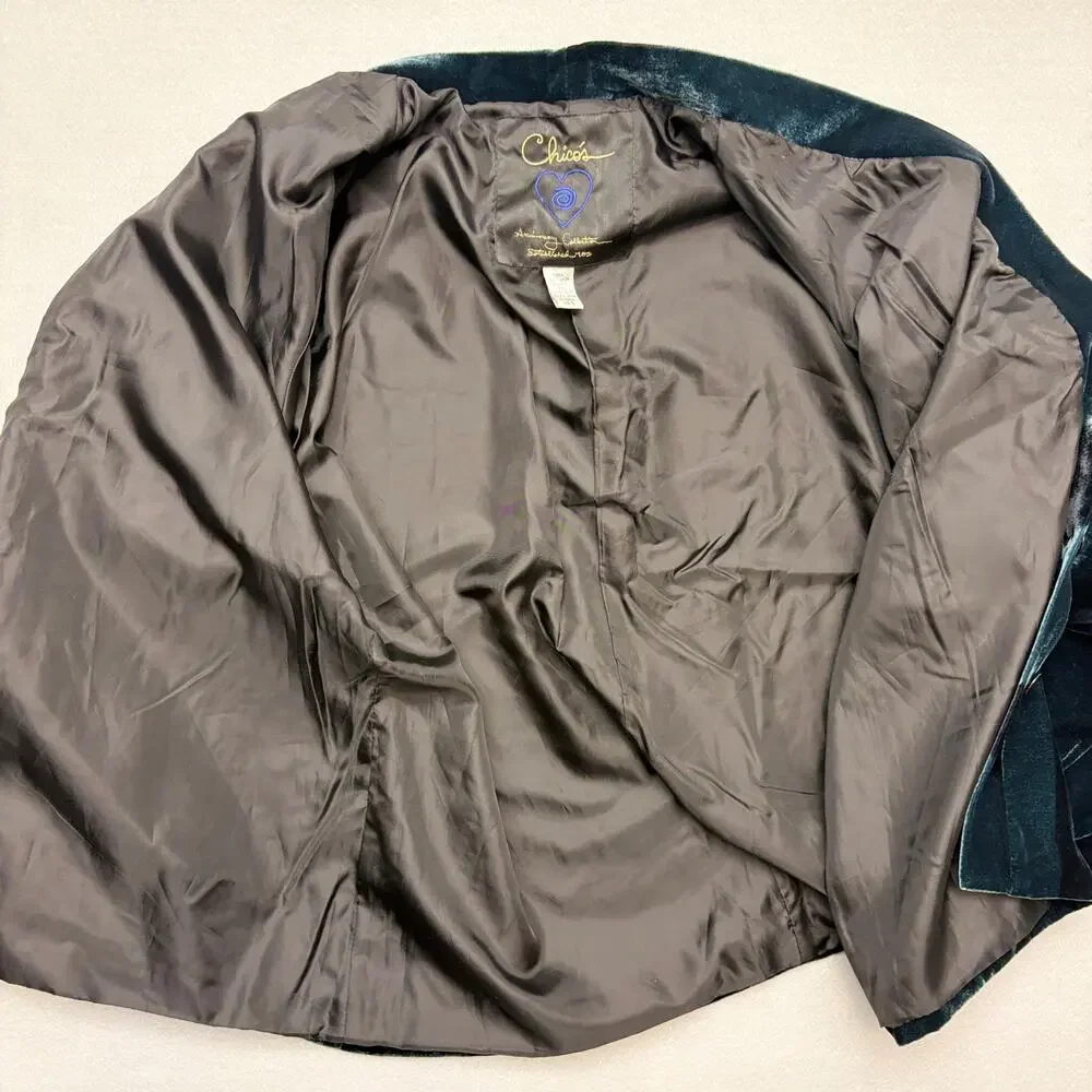 Chicos Green Silk & Velvet Painted Butterfly Kimono Blazer Jacket Size 2 (L/12) - Picture 10 of 12